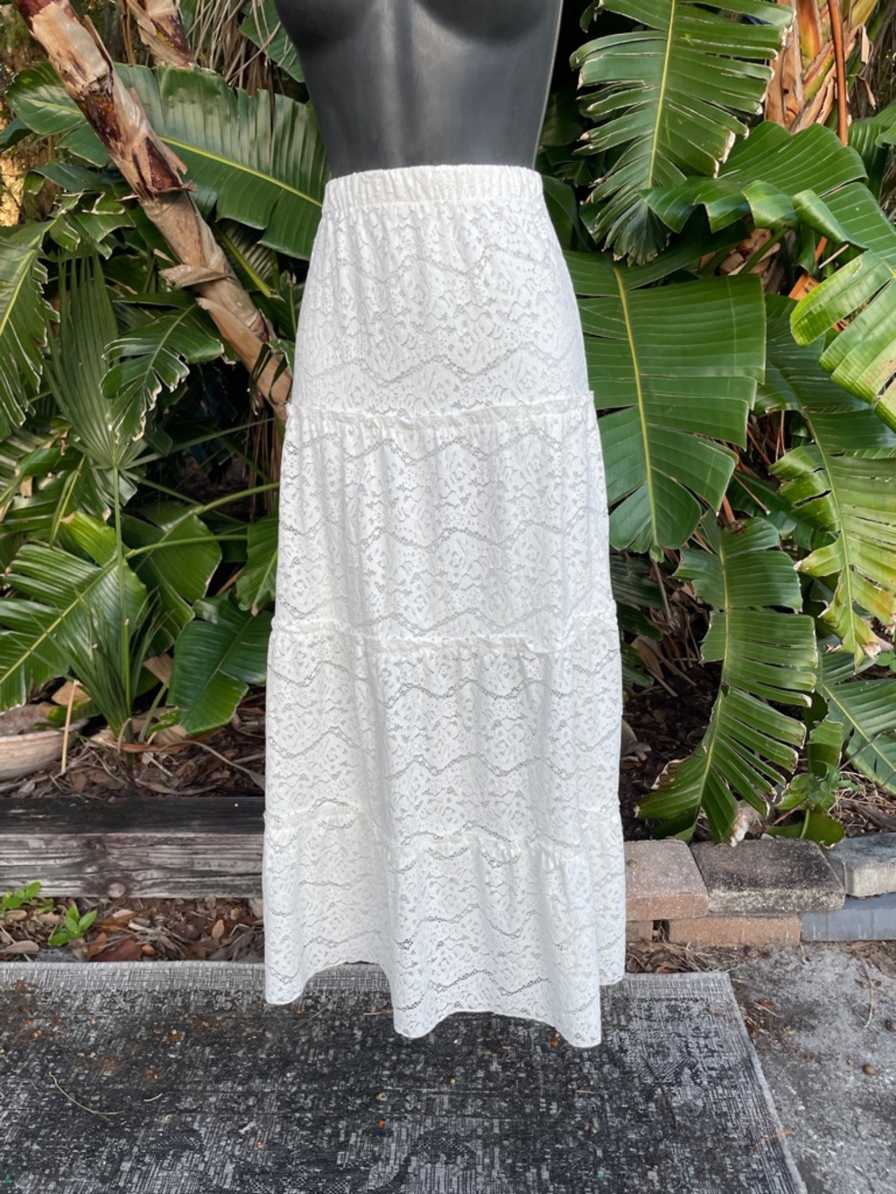 White lace, tiered, maxi skirt